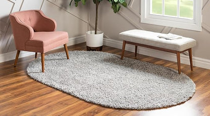 Unique Loom Davos Shag Collection Area Rug - Solid (5' 3" x 8' Oval, Sterling)