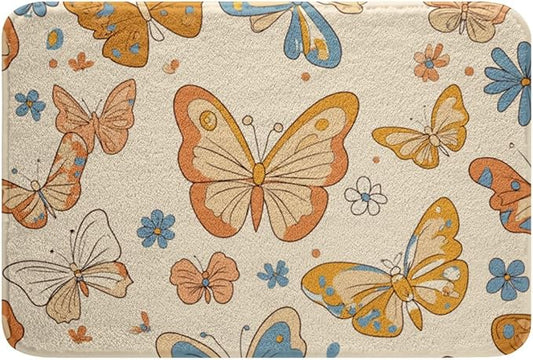 Erosebridal Groovy Party Decorations Bathroom Rugs Cute Butterfly Bath Mat for Girls Retro Flowers Non Slip Bath Rugs Kawaii Animal Themed Fluffy Plush Rugs 20x32 Daisy Floral Shower Carpet