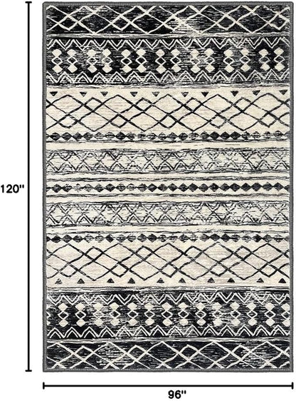 KUTA Moroccan 8x10 Area Rugs Black Navy Blue, Washable Boho Living Room Rug Non-Slip, Ultra Soft Geometric Print Tribal Traditional Farmhouse Carpet for Dining Bedroom Dorm Office Home Decor
