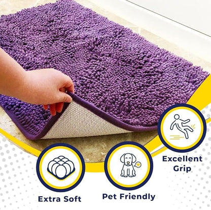 Muddy Mat® | Super Absorbent Door Mat Indoor, Microfiber Quick Dry Chenille Entryway Rug, Non-Slip Front Door Mat, Indoor Mats for Entryway, Machine Washable Pet Rug, Purple 48"x72"