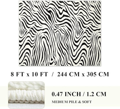 YIHOUSE 8×10 Ft Area Rugs for Living Room: Modern Washable Rug - Abstract Black and Cream White Rug for Bedroom Dining Room Office Playroom Nursery Home Decor - Nonslip Non-Shedding Striped Rugs