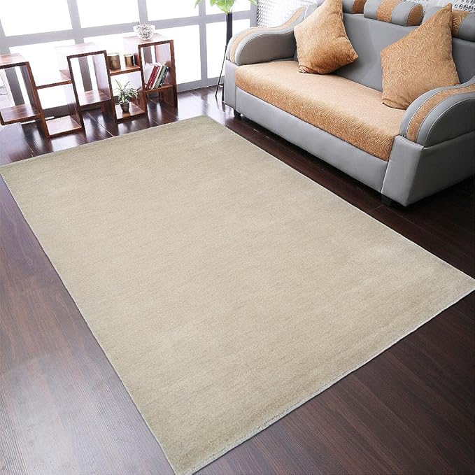 Rugsotic Carpets Hand Knotted Gabbeh Wool 6'x9' Area Rug Solid Beige L00111