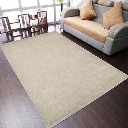 Hand Knotted Loom Wool ECO-Friendly Area Rugs - 4'x6', Rectangle, Beige Color, Solid Plain Design, High Pile Handmade Anti Skid Area Rugs for Living Room, Bed Room (L00111)