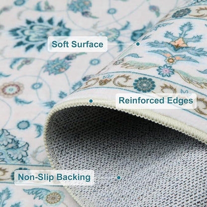 WILLSUN Washable Area Rugs, 6x9 Non-Slip Boho Large Area Rugs for Living Room, Bedroom, Machine Washable Vintage Rug, Indoor Floral Print Carpet for Home Decor, Kid & Pet Friendly Mat