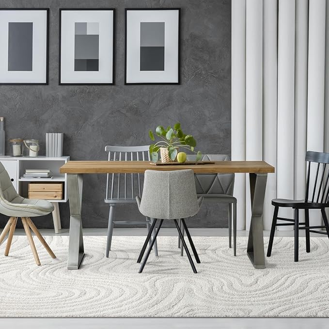LUXE WEAVERS Geometric Swirl Cream 9x12 Area Rug High Low Modern Carpet