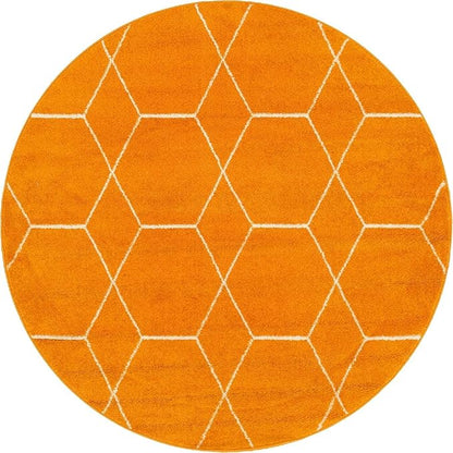 Unique Loom Trellis Frieze Collection Area Rug - Geometric (5' 1" Round, Orange/ Ivory)