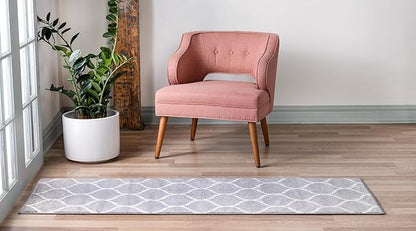 Rugs.com Lattice Frieze Collection Rug – 2' x 8' 8 Runner Light Gray Medium Rug Perfect for Living Rooms, Large Dining Rooms, Open Floorplans