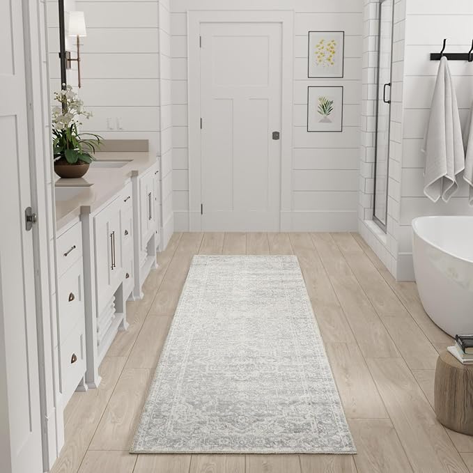 Nourison Home Astra Machine Washable Grey 2' x 6' Area Rug - Easy Clean, Non Shedding, Bed Room, Living Room, Dining Room, Kitchen (6' Runner)