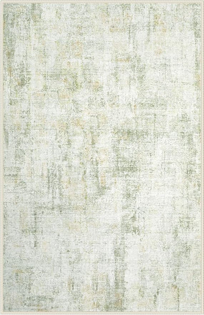 Area Rugs 5x7 Living Room: Washable Rug Modern Abstract Rugs Soft Non Slip Neutral Rug Stain Resistant Indoor Carpet for Bedroom Kitchen Dining Room Nursery Home Office Rugs(Green Brown,5'x7')