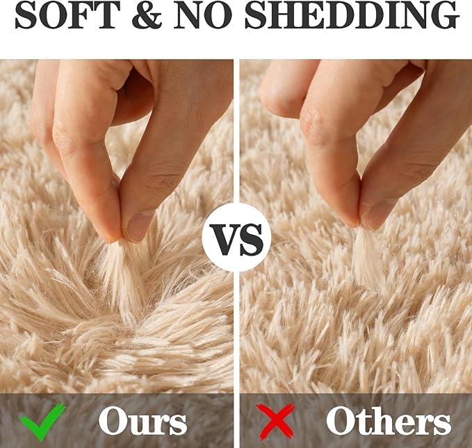 Soft Fluffy Area Rug for Bedroom, Beige Fuzzy Shaggy Oval Throw Rugs for Bedside, Non-Slip Cozy Plush Shag Carpet for Kids Room Nursery Dorm Living Room, 2.6 x 5.3 Feet