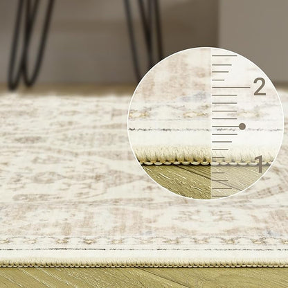 Area Rugs 5x7, Washable Rug, Stain Resistant 5x7 Area Rugs for Living Room Bedroom Dining Room, Vintage Gray Farmhouse Rug Beige