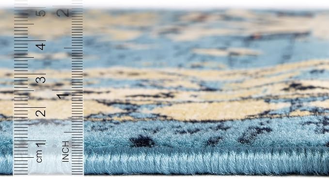 Unique Loom Taftan Collection Border Geometric Tribal Inspired Design Area Rug, 7 ft x 10 ft, Light Blue/Gold
