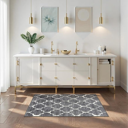 Lahome Moroccan Grey Runner Rug for Hallway - 2x4 Rug Washable Non-Slip Small Rug Lightweight Throw Soft Bath Modern Floor Carpet Runner for Kitchen Entryway Bedroom Laundry Room