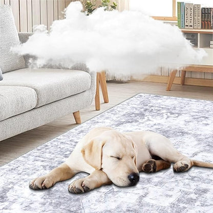 COMSLE 4x6 Rugs for Living Room Washable Area Rugs for Bedroom Faux Wool Distressed Throw Rugs Absorbent Non-Slip Floor Carpet for Indoor Kitchen Laundry Room Gray