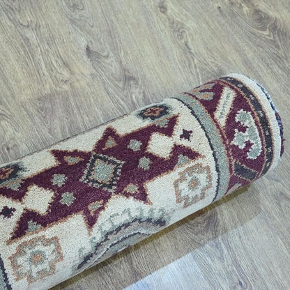 Hand Knotted Wool & Silk ECO-Friendly Oriental Area Rugs - 2'6''x10', Runner Shape, Cream Burgundy Color, Classic Oriental Traditional, Medium Pile Handmade Area Rugs (AF0102)