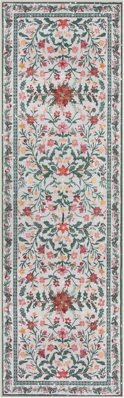 Lahome Christmas Runner Rug for Hallway 2'6'' x 8', Christmas Kitchen Front Porch Decor Carpet Runners 8ft, Botanical Narrow Rugs for Long Front Porch Winter Greenery Holiday Decor