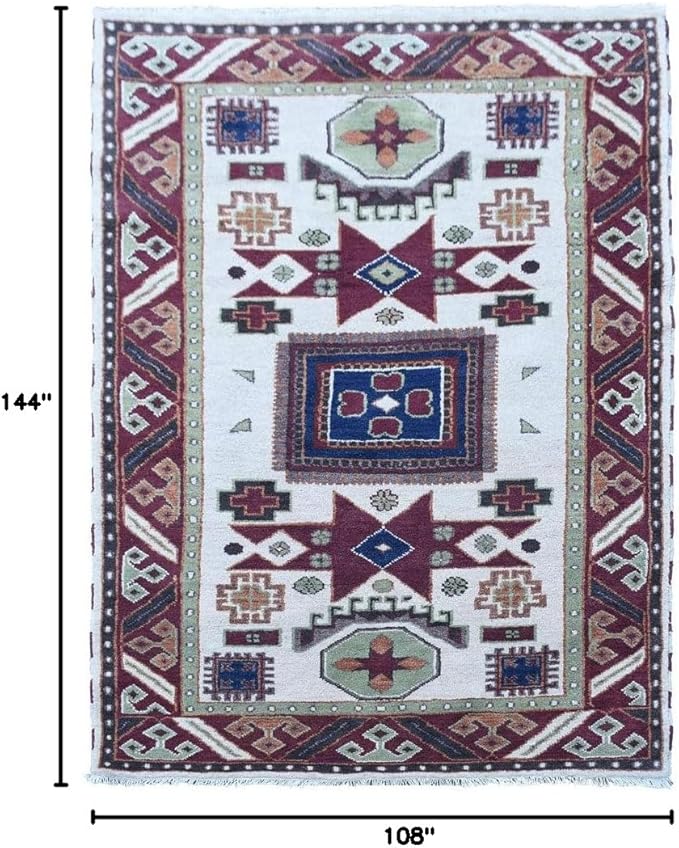 Hand Knotted Wool & Silk ECO-Friendly Oriental Area Rugs - 9'x12', Rectangle Shape, Cream Burgundy Color, Classic Oriental Traditional, Medium Pile Handmade Area Rugs (AF0102)