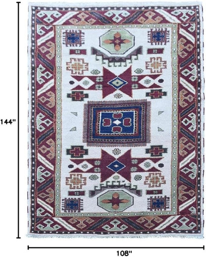 Hand Knotted Wool & Silk ECO-Friendly Oriental Area Rugs - 9'x12', Rectangle Shape, Cream Burgundy Color, Classic Oriental Traditional, Medium Pile Handmade Area Rugs (AF0102)