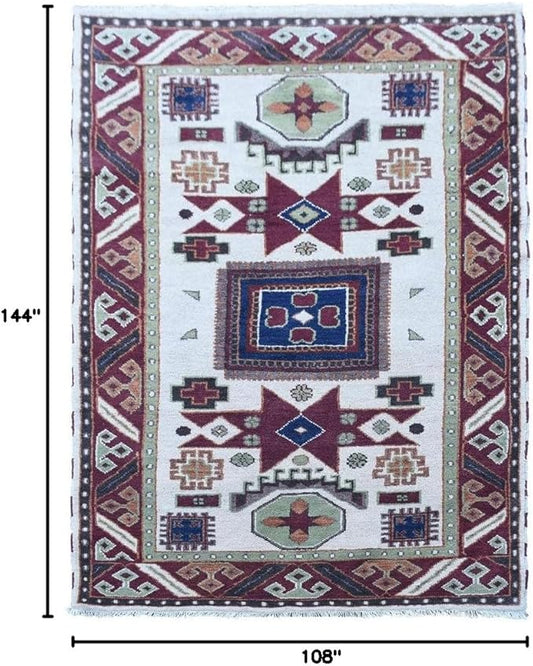 Hand Knotted Wool & Silk ECO-Friendly Oriental Area Rugs - 9'x12', Rectangle Shape, Cream Burgundy Color, Classic Oriental Traditional, Medium Pile Handmade Area Rugs (AF0102)