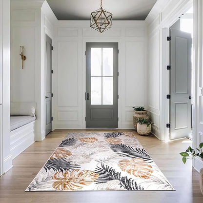 CAMILSON Indoor Outdoor Rug, Yellow 10’x14’ Leaf Tropical Botanical Area Rugs for Indoor and Outdoor patios, Easy-Cleaning Non-Shedding Living Room, Garden and Kitchen Washable Outside Carpet (10x14)
