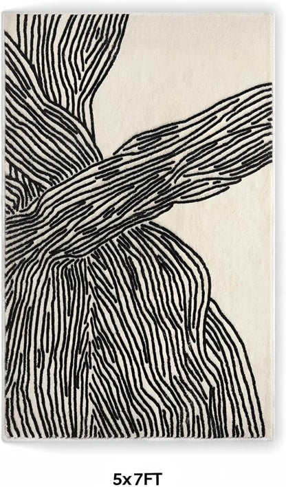 YIHOUSE 5×7Ft Area Rugs, Abstract Washable Rug, Modern Black and White Rug for Bedroom Living Room Dining Room Office Playroom Nursery, Nonslip Throw Non-Shedding Thin Contemporary Striped Rugs