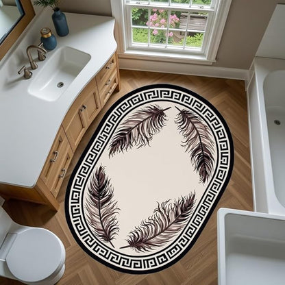 Light Beige Tan Black Greek Key Pattern Bordered Large Rugs for Living Room Bedroom Dining Room Machine Washable Non Skid Soft Area Rug 8x10 Nursery Dorm Guestroom Minimalist Oval Floor Mats Carpet