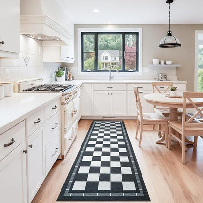 Vasofe Jute Checkered Runner Rug, 2x6 Black and White Washable Rugs, Modern Runners for Hallway Non-Slip Kitchen Mat, Farmhouse Checkerboard Indoor Outdoor Carpet for Porch Laundry Entryway