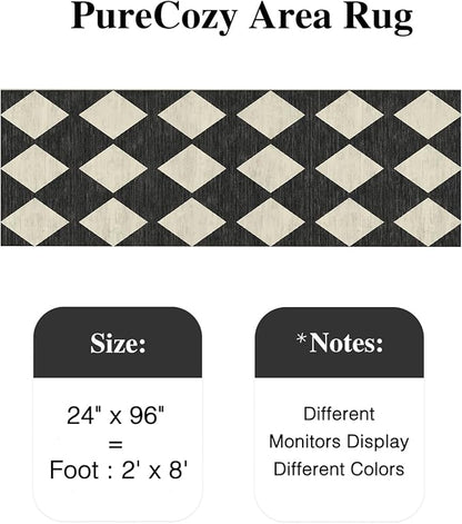 2x8 Runner Checkered Rug for Hallways Black Washable Long Carpet Non-Slip Low Pile Boho Indoor Accent Throw Rug for Entrance Kitchen Bedroom Dining Laundry