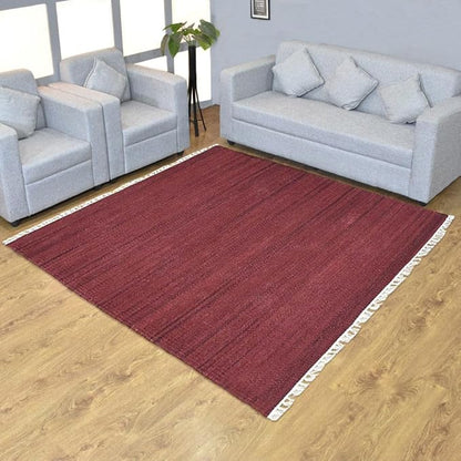 Rugsotic Carpets Hand Woven Flat Weave Kilim Wool ECO-Friendly Area Rugs - 10'x10', Square Shape, Dark Red Color, Solid Plain Design, Low Pile Handmade Rugs for Living Room, Bed Room (D00111)