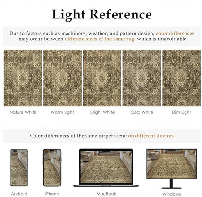 9x12 Brown Vintage Area Rug for Living Room Bedroom Large Distressed Rustic Carpet Non-Slip Low Pile Lightweight Vacuumable Soft Washable Throw Rug for Indoor Dining Room