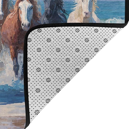 Horse Run Gallop in Waves Ocean Area Rug Washable Outdoor Rugs Anti-Slip Soft Carpet Entryway Indoor Door Mat for Bedroom,Living Room,Porch,Terrace and Entrance Decor 5'x 4'