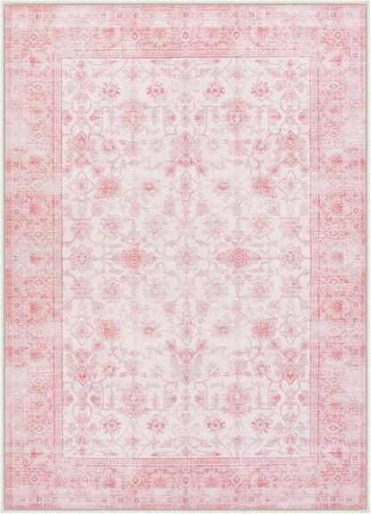 LIVEBOX Pink Area Rug 5x7, Vintage Living Room Rug Machine Washable Area Rugs, Pink Rugs for Bedroom Girls, Indoor Carpet for Dining Room Nursery Dorm Home Decor