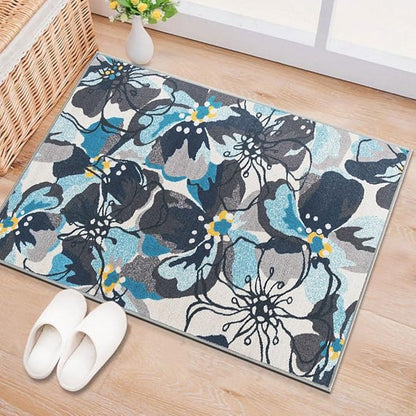 Rugshop Modern Large Floral Non-Slip (Non-Skid) Area Rug 20" X 30" Gray-Blue
