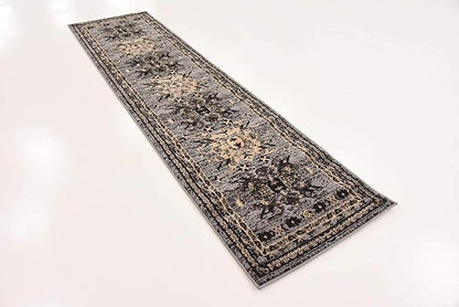 Unique Loom Taftan Collection Border Geometric Tribal Inspired Design Area Rug (2' 2 x 8' 2 Runner, Gray/ Black)