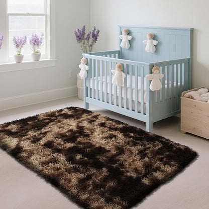 Fluffy Rug Shaggy Area Rug, Mottling Brown 3x5 Area Rugs for Bedroom, Small Bedside Rug, Soft Fluffy Shaggy Entryway Throw Rugs for Living Room Bedroom Kids Room Home Decor