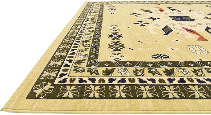 Unique Loom Taftan Collection Border Geometric Tribal Inspired Design Area Rug (8' 0 x 8' 0 Square, Gold/ Gray)