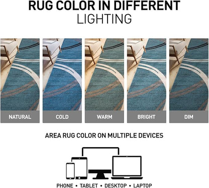 Rugshop Modern Wavy Circles Design Area Rug, Fade-Resistant Carpet for Living Room, Bedroom, or Office, Blue, 6'6" x 9'