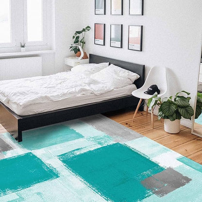 Teal Green Rectangular Area Rugs for Living Room Bedroom 5 x 6.9 ft Abstract Paint Texture Modern Art Non-Shedding Soft Low Pile Rug Non Slip Washable Rug for Nursery Entryway Playroom