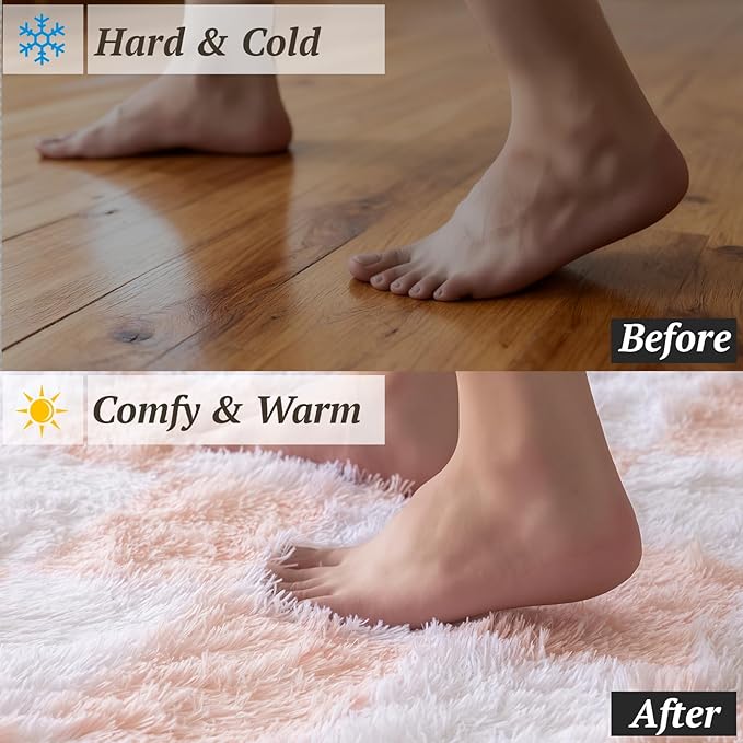 4x6 Area Rugs for Living Room Bedroom, Soft Fluffy Shaggy Bedside Rug, Indoor Floor Carpet for Kids Playroom, Dorms, Nursery Rooms, Home Decor (Pink & White 4'x6')