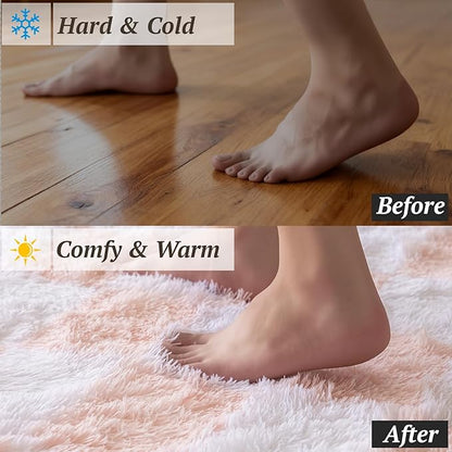 5x7 Area Rugs for Living Room Bedroom, Soft Fluffy Shaggy Bedside Rug, Indoor Floor Carpet for Kids Playroom, Dorms, Nursery Rooms, Home Decor (Pink & White 5'x7')