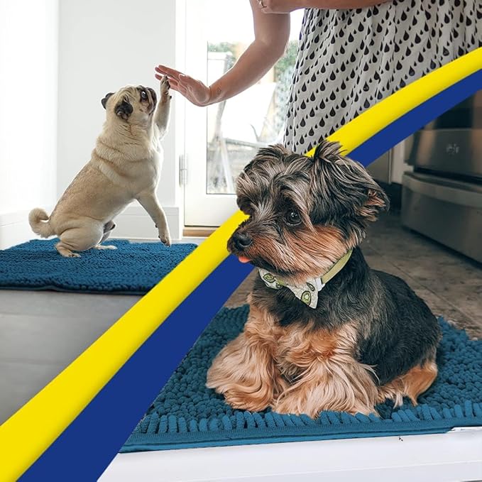 Muddy Mat® Original Dog Door Mat for Muddy Paws, Super Absorbent Microfiber, Non-Slip Washable Pet Rug, Quick Dry Chenille Entryway Carpet, Machine Washable Indoor Outdoor mat, Atlantic Blue 24"x96"