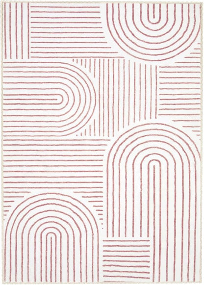 Lahome Abstract Washable Area Rugs 5x7, Soft Pink Rugs for Living Room Ultra-Thin Non-Shedding Bedroom Rug, Modern Throw Rug Large Carpet for Dining Room Office(5'x7',Pink/White)