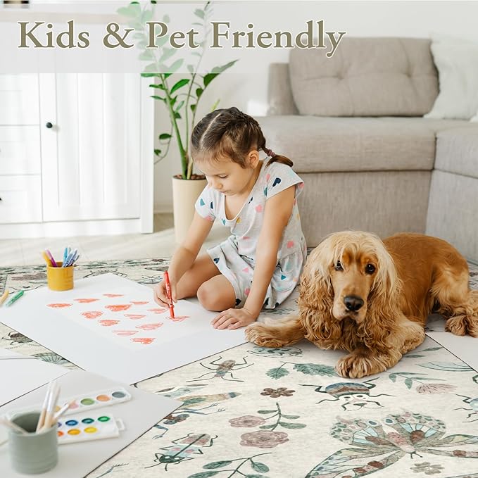 Lahome Insect Kitchen Runner Rugs Non Skid Washable, 2x6 Soft Washable Runner Non Slip, Ultra-Thin Hallway Rug Stain Resistant Carpet for ‎Laundry Bathroom Bedroom(2x6ft,Beige)