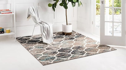 Rugs.com Lattice Frieze Collection Rug – 3' Square Blue Multi Medium Rug Perfect for Living Rooms, Kitchens, Entryways