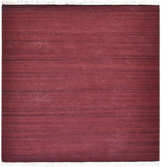 Rugsotic Carpets Hand Woven Flat Weave Kilim Wool ECO-Friendly Area Rugs - 10'x10', Square Shape, Dark Red Color, Solid Plain Design, Low Pile Handmade Rugs for Living Room, Bed Room (D00111)