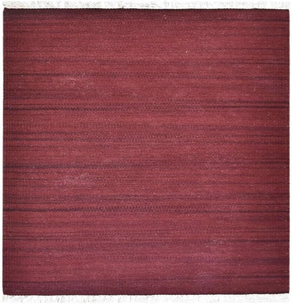 Rugsotic Carpets Hand Woven Flat Weave Kilim Wool ECO-Friendly Area Rugs - 10'x10', Square Shape, Dark Red Color, Solid Plain Design, Low Pile Handmade Rugs for Living Room, Bed Room (D00111)