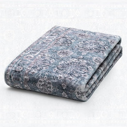 SERISSA Vintage Floral Rugs for Entryway, 2x3 Blue Grey Entryway Rug Non-Slip Washable Small Area Rug, Ultra Soft Boho Low-Pile Indoor Door Mat Floor Carpet for Entrance Bedroom Kitchen Bathroom