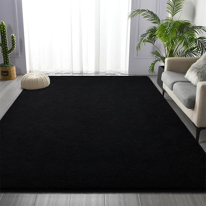 Large Area Rugs for Living Room Bedroom, 6 x 9 Ft Non-Slip Modern Area Rug, Soft Thickened Memory Foam Rug, Comfy Minimalist Indoor Carpet for Boys Girls Room Nursery Dorm Home Decor, Black