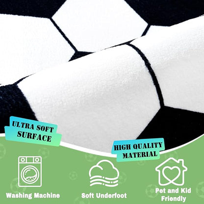 Soft Soccer Rug, Gifts for Boys Girls, Cute Bedside Shag Area Rug for Kids Toddlers Teens, Non Slip Room Decor Indoor Carpet for Bedroom Living Room, Nursery, Machine Washable 6x9 FT