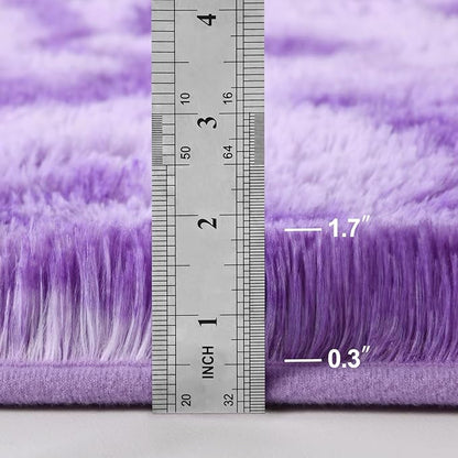 Large Shag Area Rugs 6 x 9, Tie-Dyed Plush Fuzzy Rugs for Living Room, Ultra Soft Fluffy Furry Rug for Bedroom, Indoor Carpet Nursery Rugs for Kids Room Home Decor, Purple